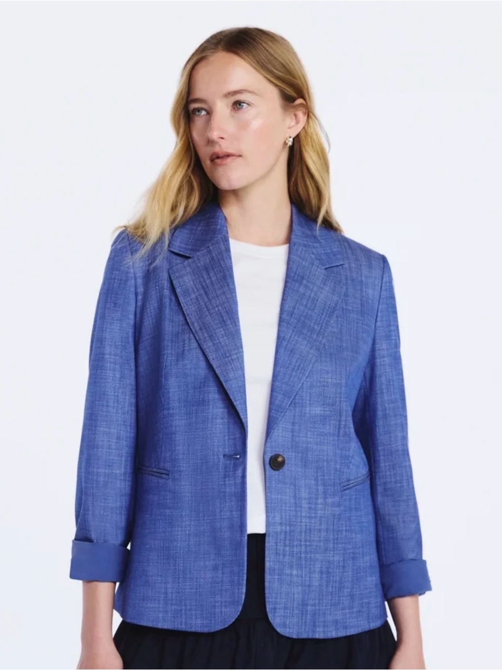 NWT Free Assembly Women’s Single Breasted Blazer - Indigo Crosshatch Size S